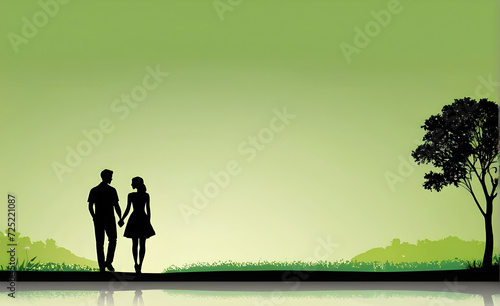 Couple silhouette. soft green background with copy space. Generative AI