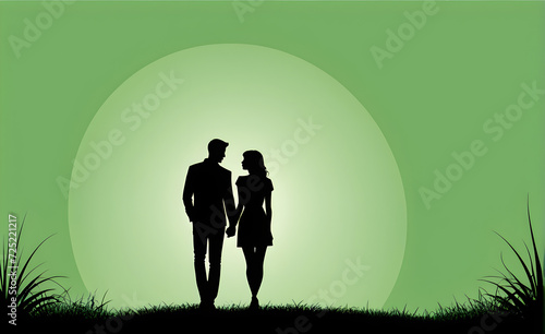 Couple silhouette. soft green background with copy space. Generative AI