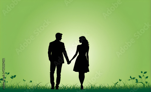 Couple silhouette. soft green background with copy space. Generative AI