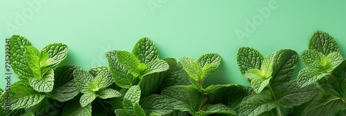 Mint leaves on solid background with copy space.