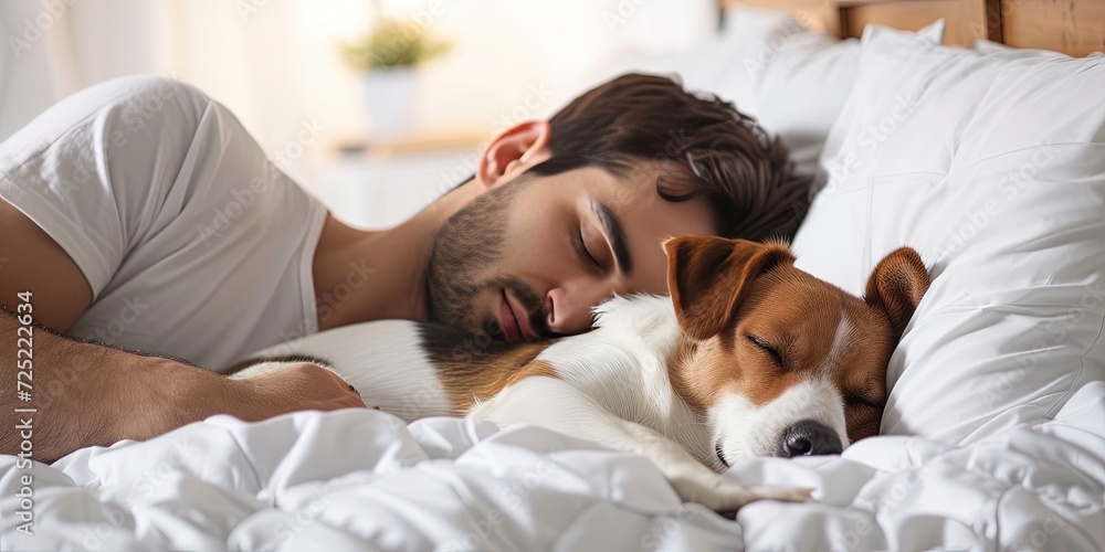 man sleeping with dog