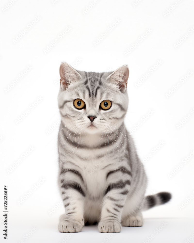 American shorthair cat sitting portraits photo on white background