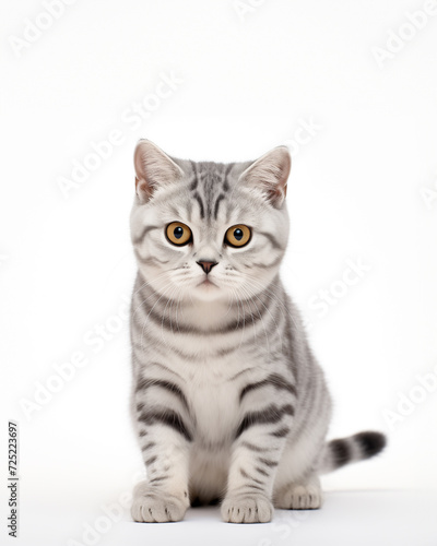 American shorthair cat sitting portraits photo on white background © KS_G