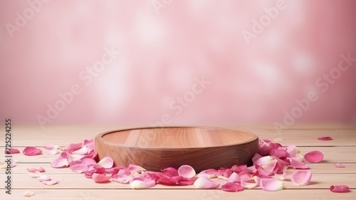 Empty wooden podium. 3D display podium with copy space template 3d render. Background for cosmetic products of natural. 