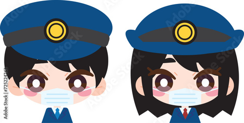 マスクをしている駅員さんイラストセット