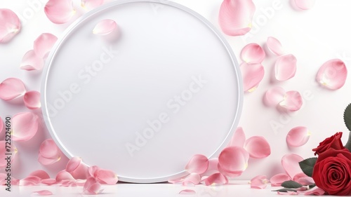 Empty podium roses. 3D display podium with copy space template 3d render. Background for cosmetic products of natural.