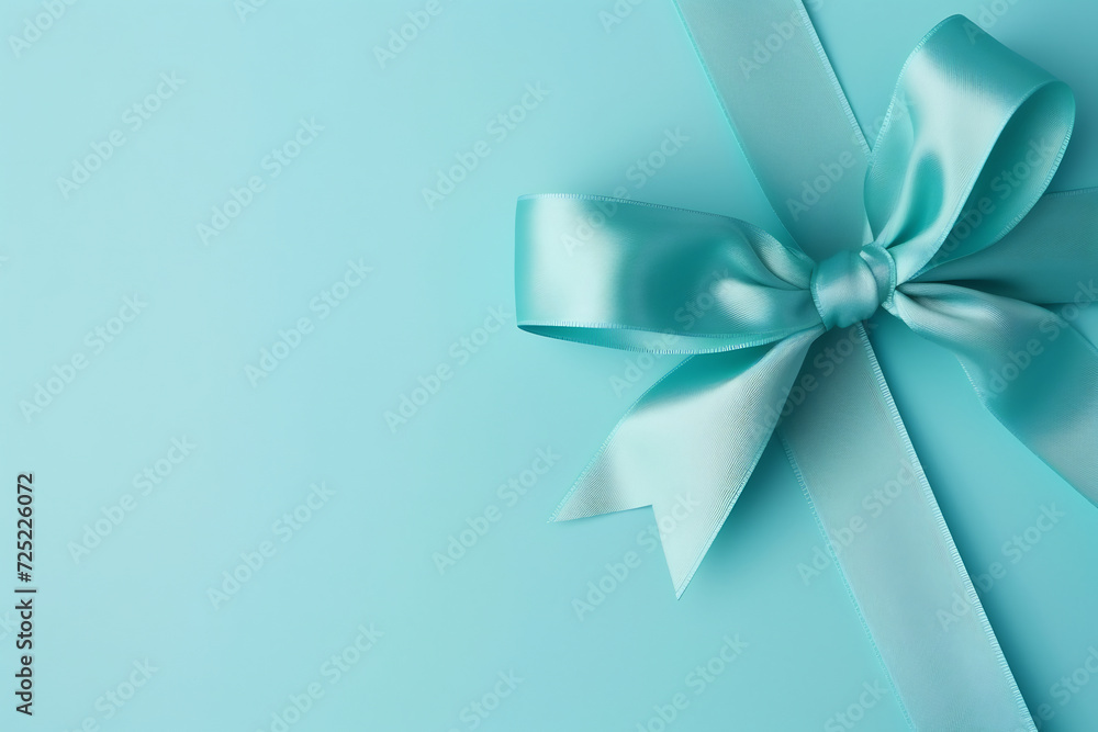 Luxury Aqua Blue Gift Ribbon Bow on Matching Background. Elegance and Festive Concept Luxury Aqua Blue Gift Ribbon Bow on Matching Background. Elegance and Festive Concept