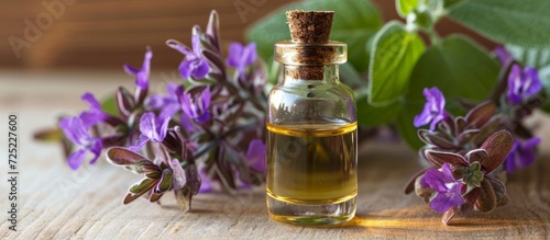 Clary sage  a medicinal herb  can be used to make elixirs or medicines in a bottle with organic essential oil.