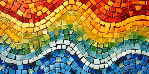 Mosaic tile waves  with small  colorful square tiles arranged in a wavy pattern