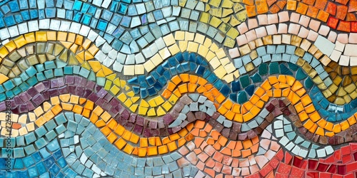 Mosaic tile waves, with small, colorful square tiles arranged in a wavy pattern