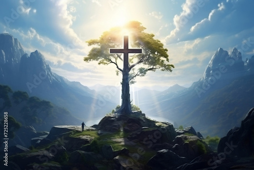 cross on mountain. 