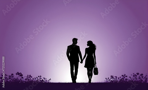 Couple silhouette. soft purple background with copy space. Generative AI