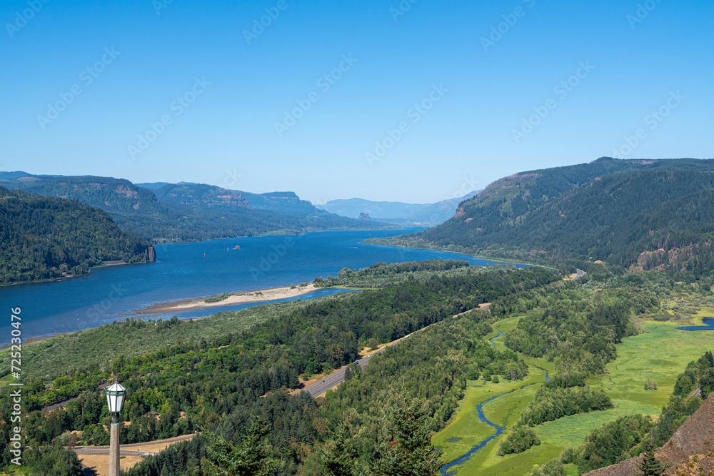 The Colombia River and Gorge as viewed from the Vista House in Oregon.
