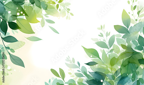 Green leaves watercolor background invitation template, Generative AI 