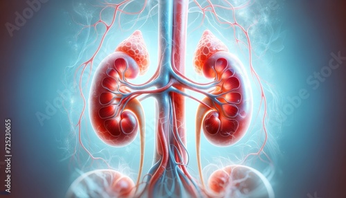 3d illustration of human kidney anatomy with dynamic design elements and bright colors photo