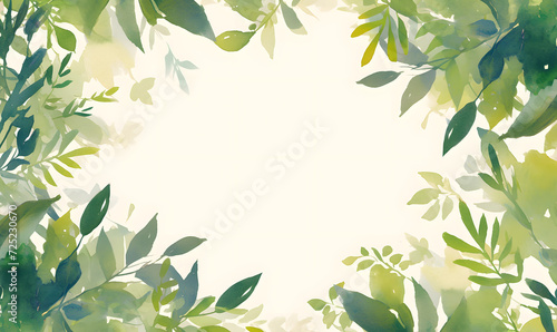 Green leaves watercolor background invitation template  Generative AI 