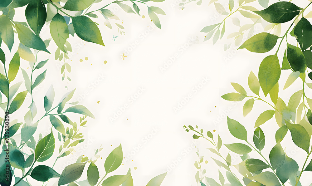 Green leaves watercolor background invitation template, Generative AI Green leaves watercolor background invitation template, Generative AI