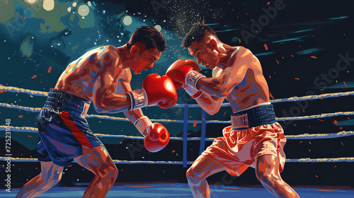 Thai boxing on boxing ring vector