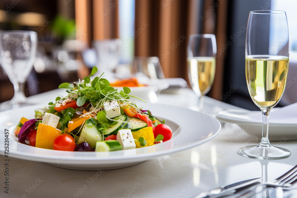 Fresh and colorful mixed salad with variety of vegetables served in white plate Fresh and colorful mixed salad with variety of vegetables served in white plate