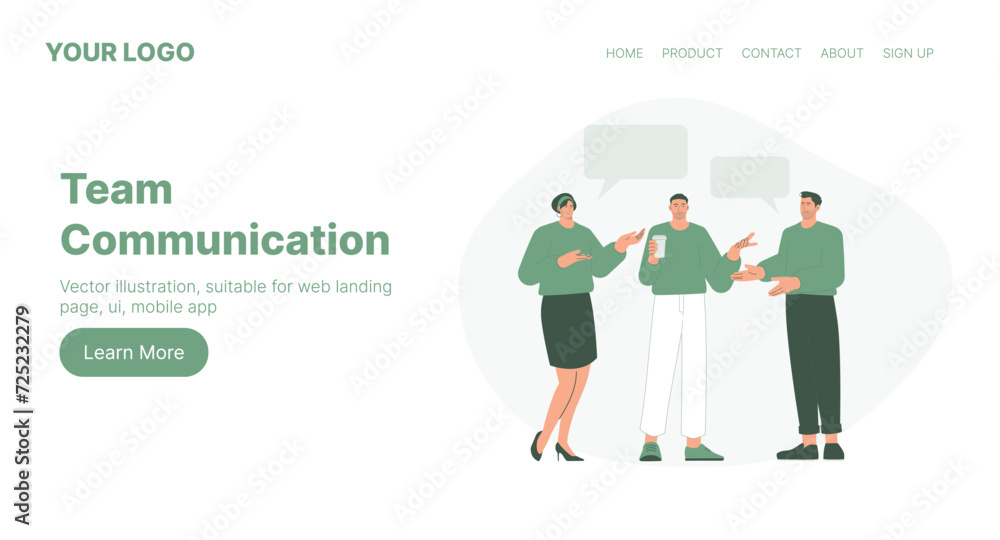 Team Communication. Web Landing Page Design. Flat Cartoon Vector Illustration. Vector illustration, suitable for web landing page, ui, mobile app.