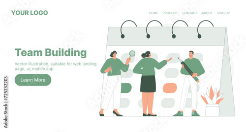 Team Building. Web Landing Page Design. Flat Cartoon Vector Illustration. Vector illustration, suitable for web landing page, ui, mobile app.