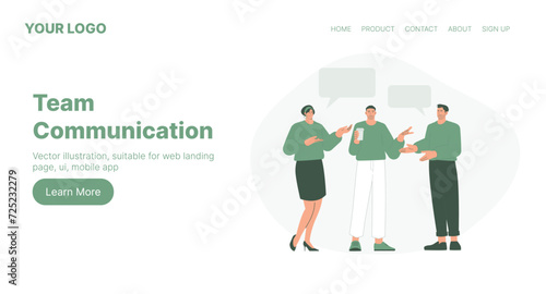 Team Communication. Web Landing Page Design. Flat Cartoon Vector Illustration. Vector illustration, suitable for web landing page, ui, mobile app.