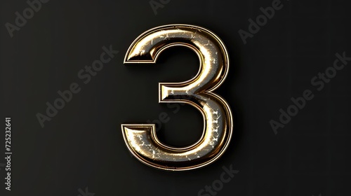 Number 3 Logo Gold Metallic Icon Unique Generative AI