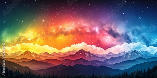 Rainbow Clouds over Mountain Range - Colorful Sky Art