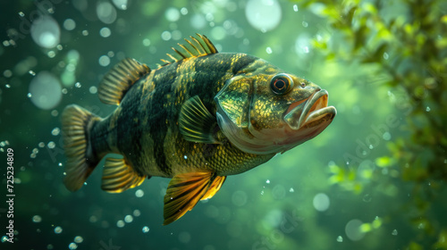 Freshwater fish swimming in natural habitat. Underwater wildlife photography.