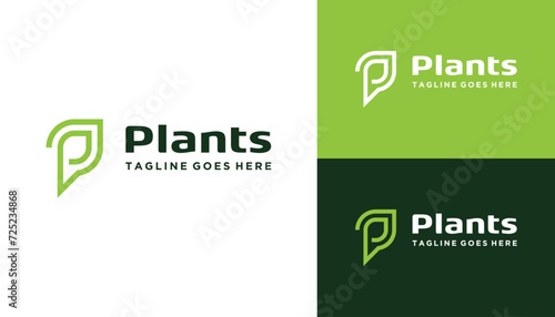 Simple Initial Letter P With Flower Leaf Plant For Fresh Natural Nutrition Logo Design