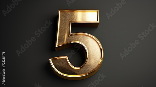Number 5 Logo Golden Metal Symbol Style Generative AI