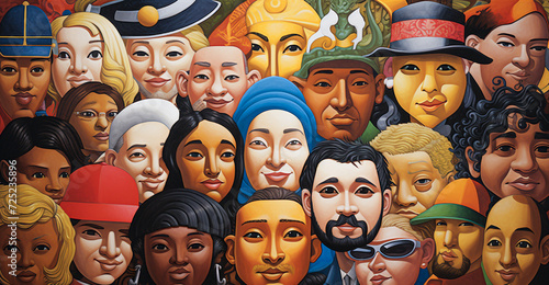 multicultural community portrait and citizens, Multiethnic group of people © kv design