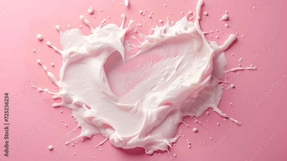 Beauty skincare cream texture swipe swatch in heart shaped. White beauty cream smear smudge isolated on pink background. generative ai
