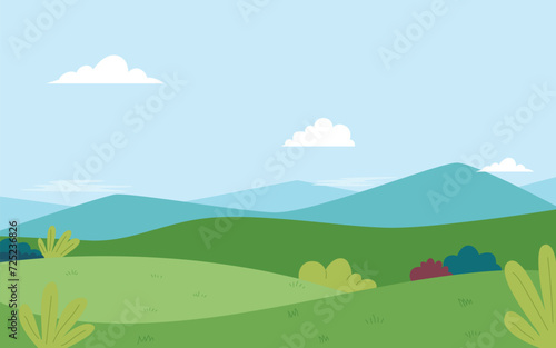Grass field. landscape with a dawn  green hills vector