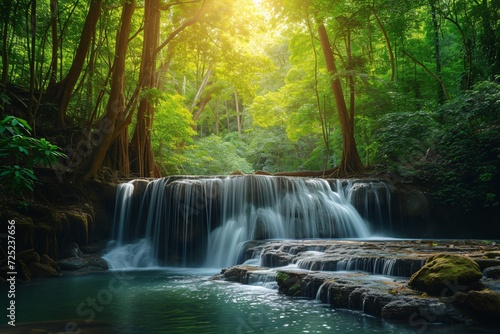 Beautiful deep forest waterfall photo