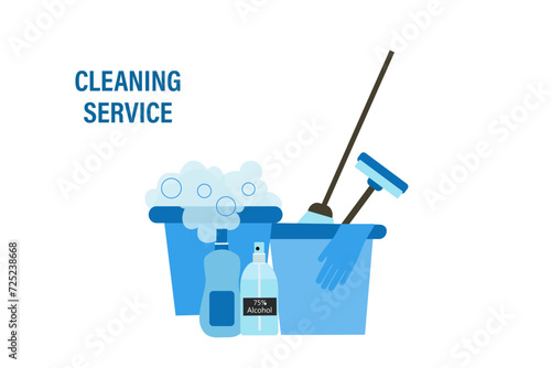 Cleaning service and cleaning house products. Sanitary chemical products for home cleaning, floor, kitchen and toilet vector illustration