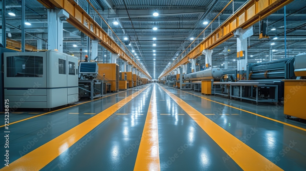 Fototapeta premium The factory floor that includes several machines, expansive spaces. Generative AI.