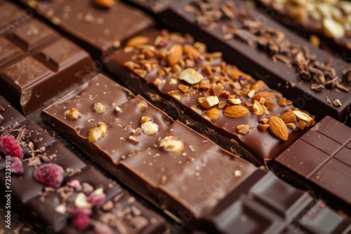 Artisanal Chocolate Bars with Nuts and Fruit Toppings