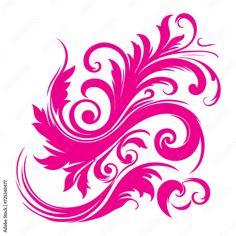 elegant swirls damask with floral hand draw pink line style element illustration isolated on white background elegant swirls damask with floral hand draw pink line style element illustration isolated on white background