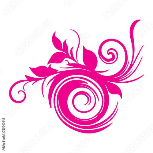 elegant swirls damask with floral hand draw pink line style element illustration isolated on white background