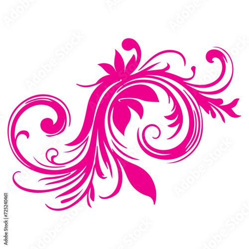 elegant swirls damask with floral hand draw pink line style element illustration isolated on white background