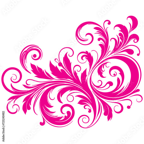 elegant swirls damask with floral hand draw pink line style element illustration isolated on white background