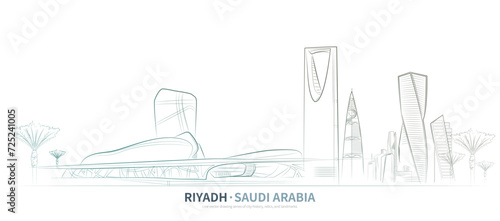 Riyadh of Saudi arabia line drawing vector. sketch style landmark illustration