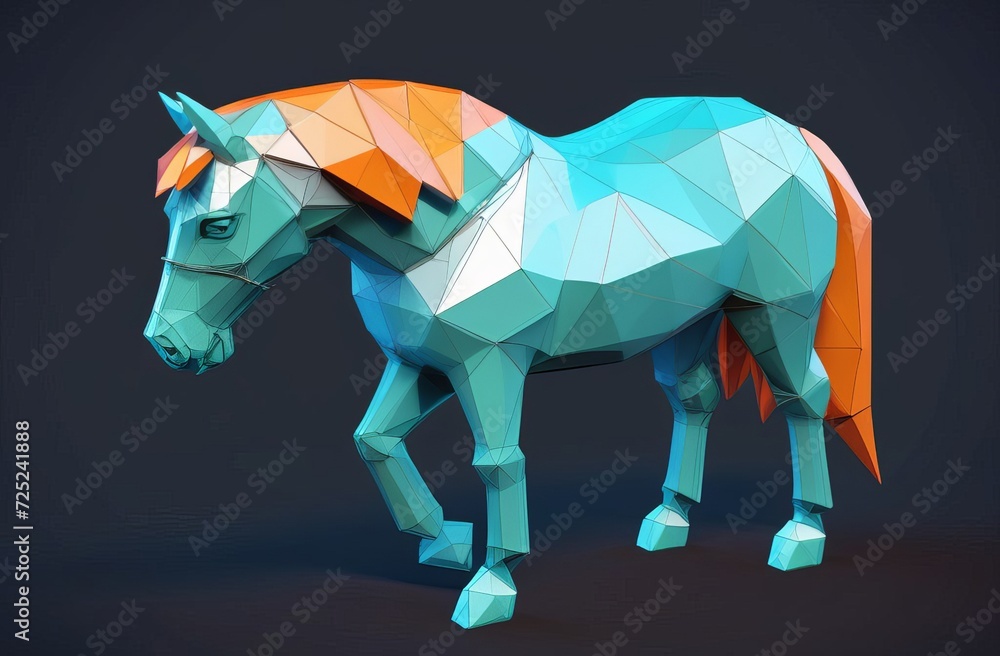 Obraz premium horse on dark background. Colorful horse isolated on background. polygon geometric pattern in pop art style for posters, banners