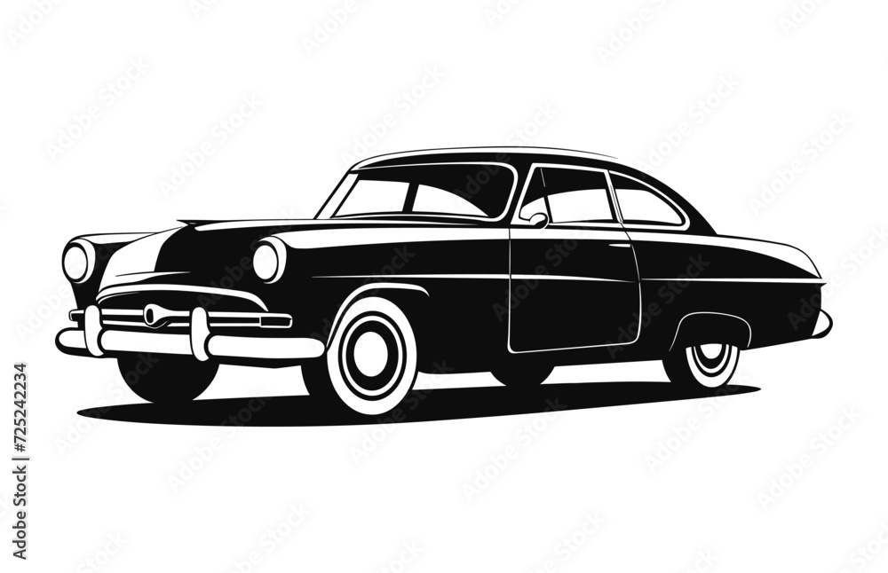 Vintage classic Car Silhouette black and white vector art