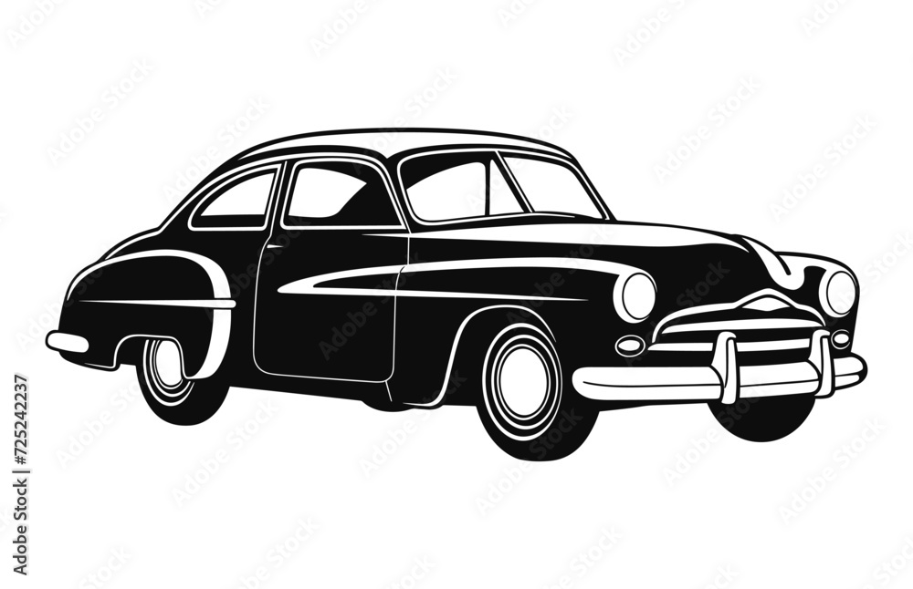 A Vintage classic car Silhouette black Vector illustration