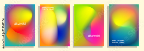 set of colorful pastel radial mesh gradient cover poster background designs.