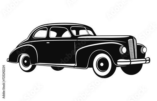 Vintage Car black Silhouette vector art isolated on a white background