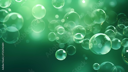 transparent bubbles on green background. generative ai