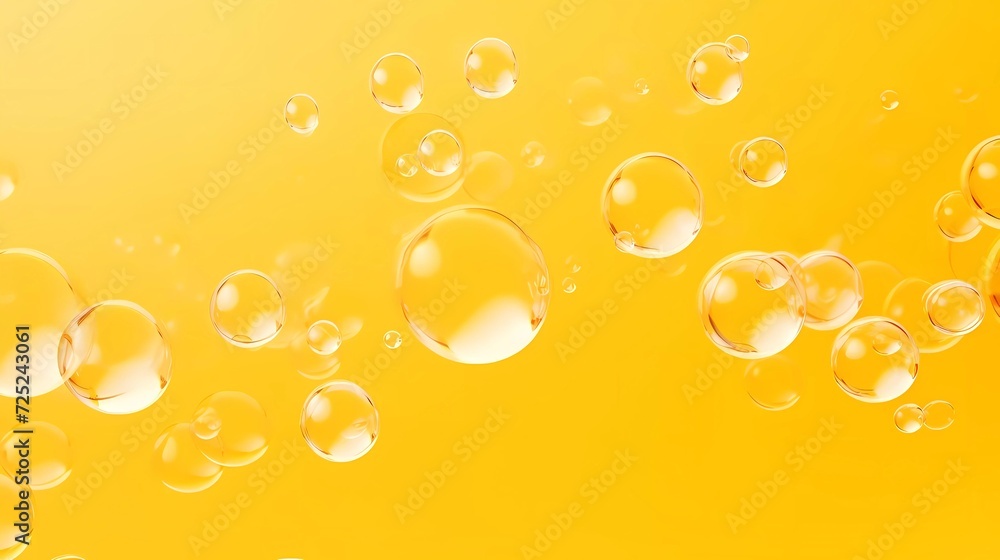 transparent bubbles on yellow background. generative ai